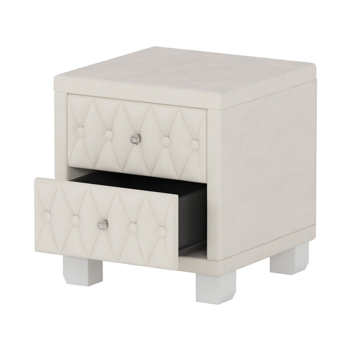 Sophia Table de Nuit Elegante en Velours avec Tiroirs et Design Capitonne, Beige