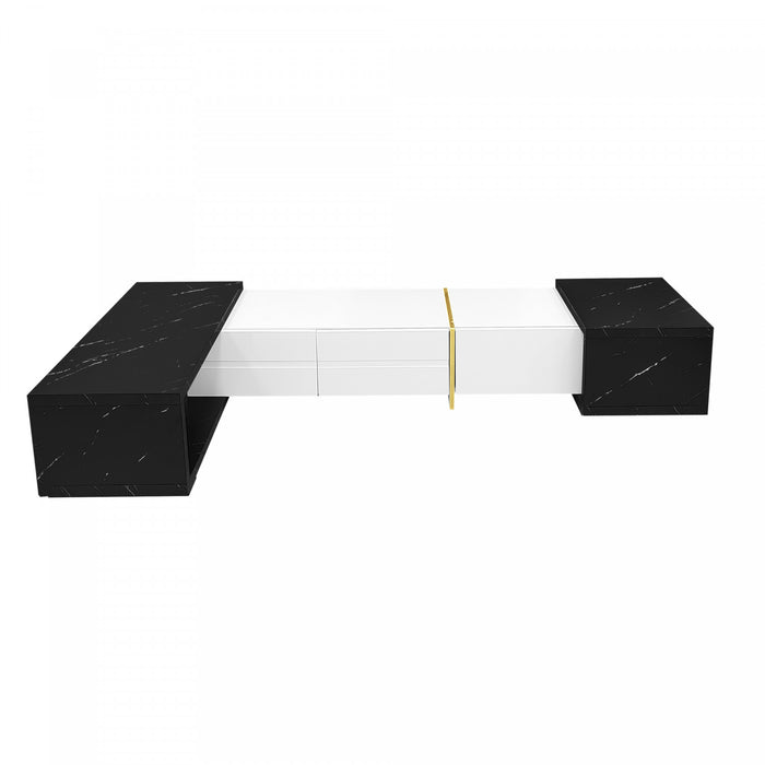 Liam 55.1\"–102\" Cabinet TV Moderne avec Longueur Ajustable et Fonction Rotative, Noir