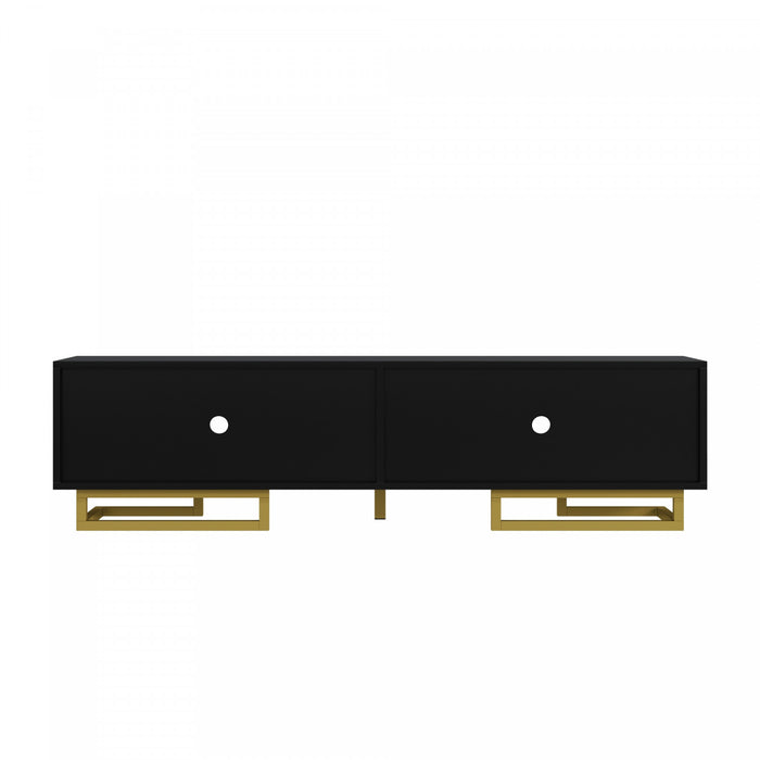 Aspect Meuble TV 63 po avec Portes Texturees et Pieds Dores, Noir