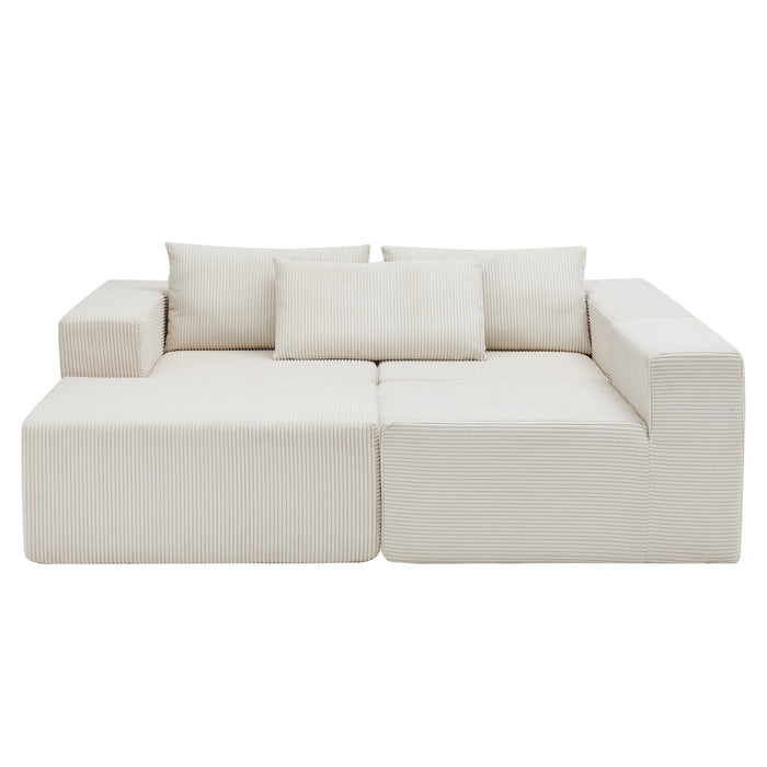 Canapés Modulaires Compressés Paula En Tissu Côtelé, Dossier À Coussins - Beige
