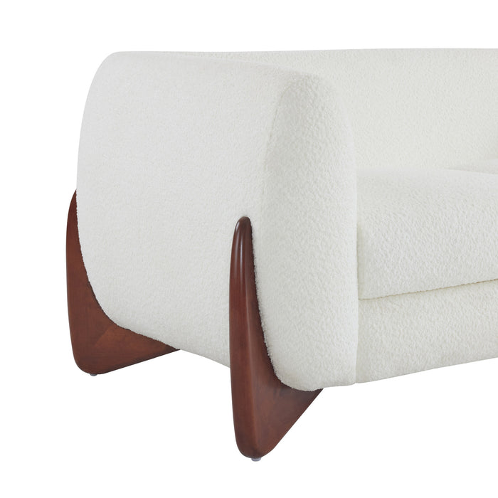 Lillian Canape deux places moderne en bois massif avec revetement en boucle, assise confortable, beige