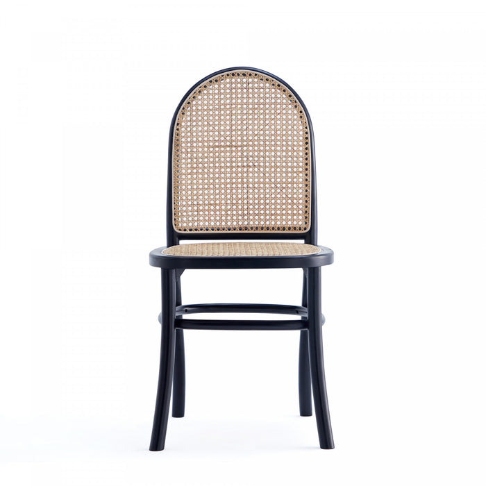 Chaise de salle a manger Paragon Industry Chic avec dossier en cannage, bois et assise rembourree, noir et gris - Lot de 4