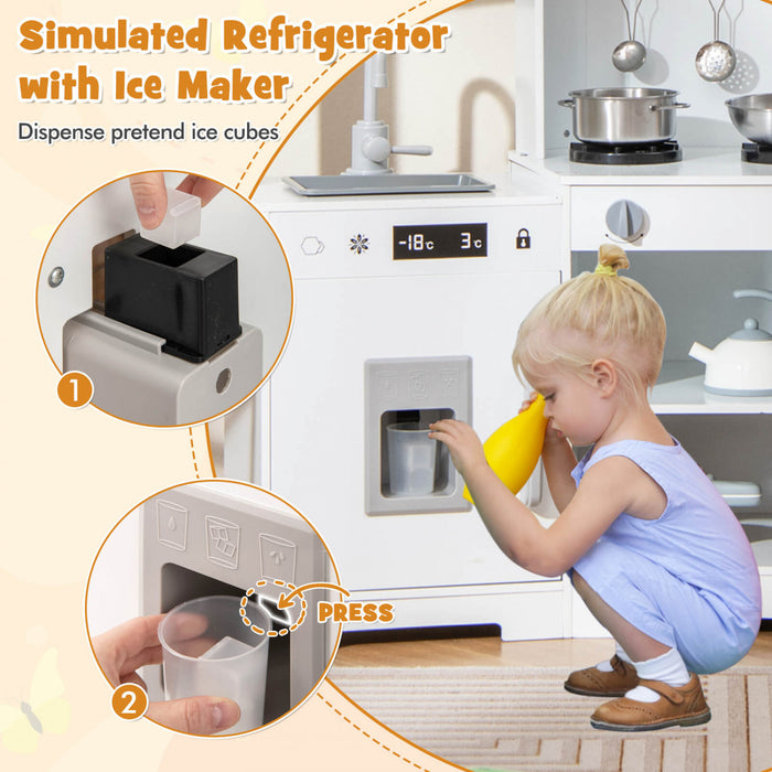 Costway Pretendre Jouer Cuisine Pour Enfants Tout Petit Enfant Age De 3 + Jeu De Jouet En Bois Avec Capuchon De Gamme Blanc