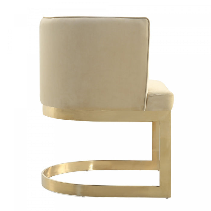 Chaise de salle a manger moderne en velours et metal Aura couleur sable - Lot de 2