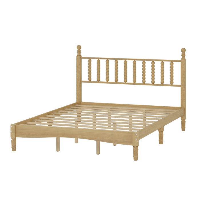 Oliver Lit Plateforme Retro en Bois avec Tete de Lit en Forme de Gourde et Support en Lattes en Bois Robustes, Taille Queen, Naturel