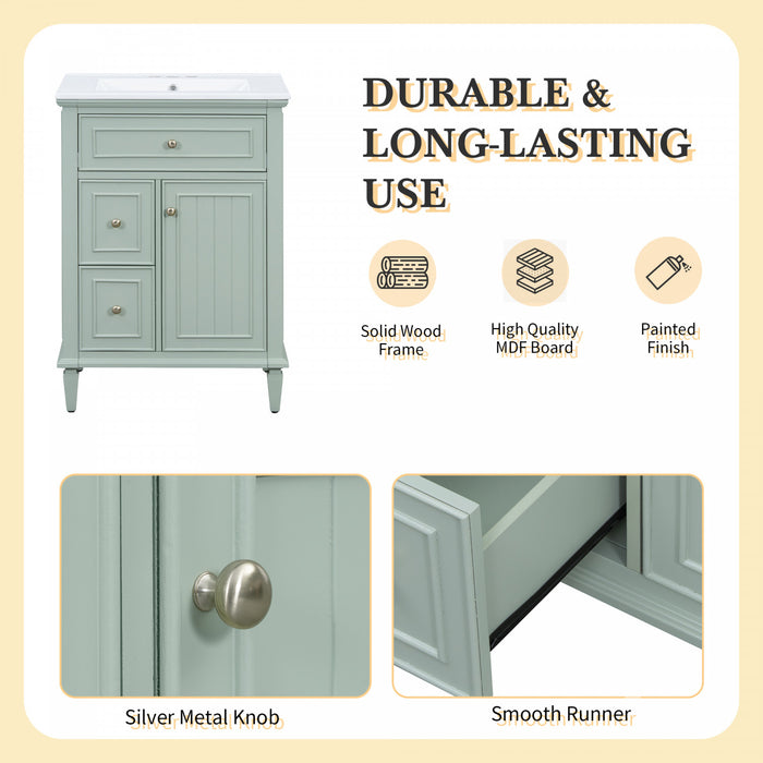 Vivo Meuble-Lavabo Simple 24 po avec Tiroir Bascule et Pieds en Bois Massif, Vert