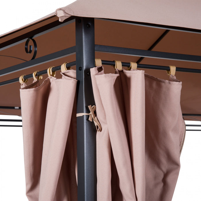 Tonnelle Barnum Pavillon De Jardin Style Colonial Double Toit Toiles Laterales Amovibles 3l X 4l X 2,65h M Chocolat