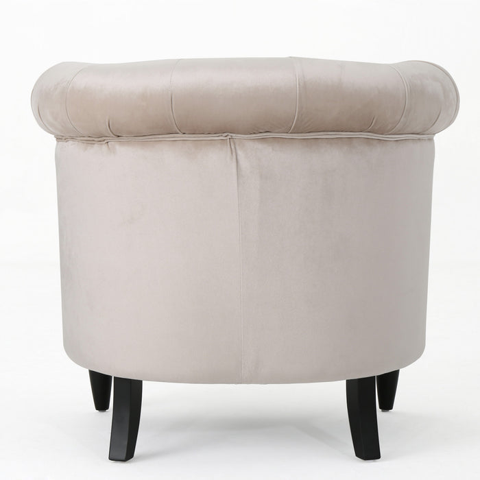 Fauteuil Akira En Tissu Velours Avec Capitonnage À Boutons Et Bordure Cloutée -  Couleur Champagne