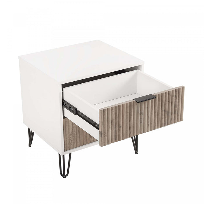 Table de nuit moderne Dumbo 20\" a cannelures, gris rustique et blanc (2 tiroirs)