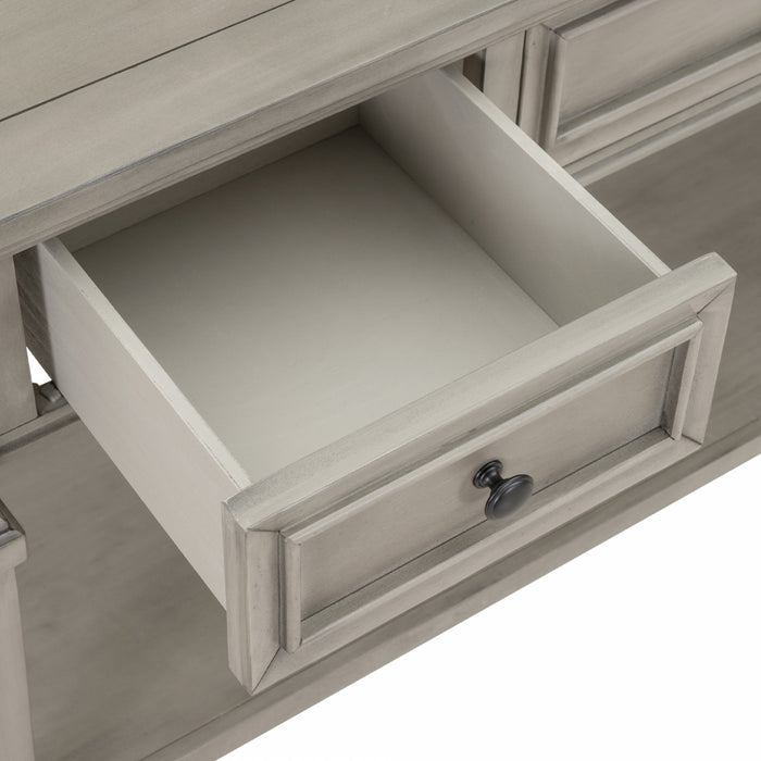 Table Console Sabina En Bois Massif Avec 3 Tiroirs Et Etagere - Gris Patine