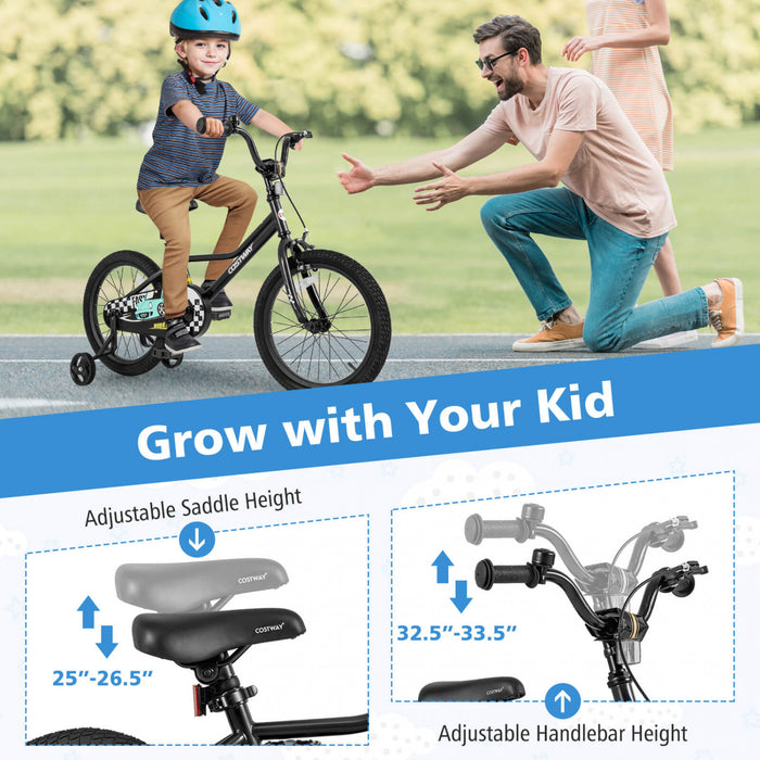 Costway 18\" Velo D'entrainement Pour Enfants Avec Roues D'entrainement Amovibles Pneumatiques Noir