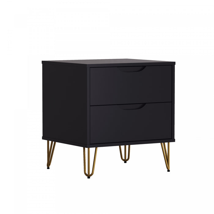 Table de nuit Avira style milieu du siecle moderne 20\" en noir (2 tiroirs)
