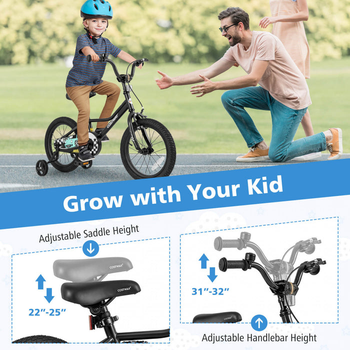 Costway 16\" Velo D'entrainement Pour Enfants Avec Roues D'entrainement Amovibles Pneumatiques Noir