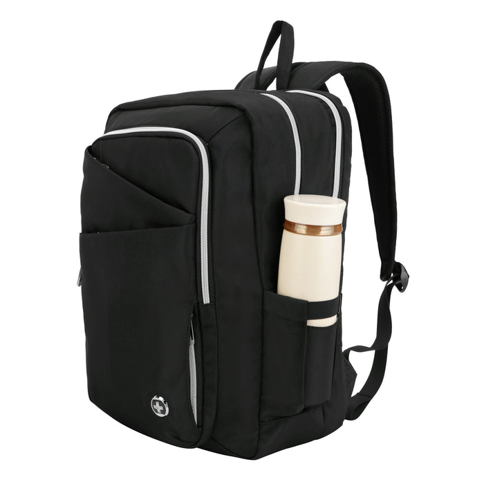 Sac a dos Swissdigital KATY Rose Platinum – Sac pour ordinateur portable de 16 pouces, chargement USB, detecteur SDD, protection RFID, multi-poches