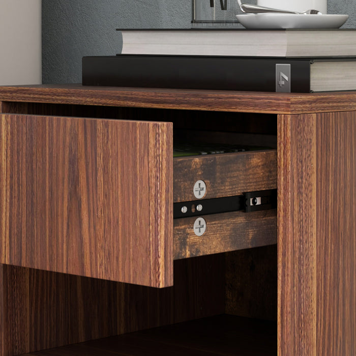 HOMCOM Lot de 2 tables de chevet flottantes avec tiroir et etagere, Marron