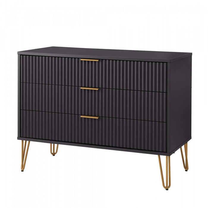 Commode Dumbo Moderne 35\" a Cannelures en Noir (3 Tiroirs)