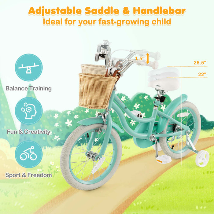 Prorider 16\" Velo Enfant Avec Roues D'entrainement Reglable Guidon Siege Frein A Main Vert