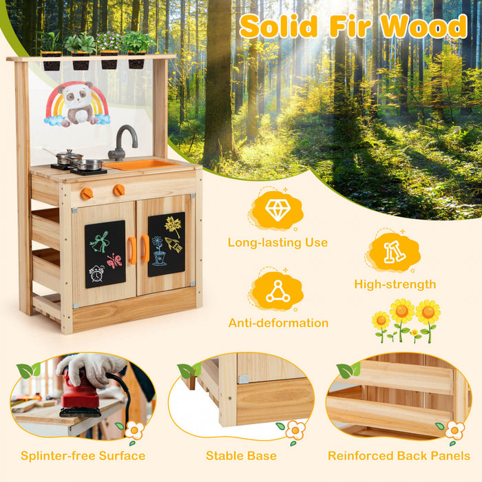Costway Cuisine De Boue Pour Enfants Avec Des Pots De Plantation Cuisinieres Evier Amovible Panneau Acrylique