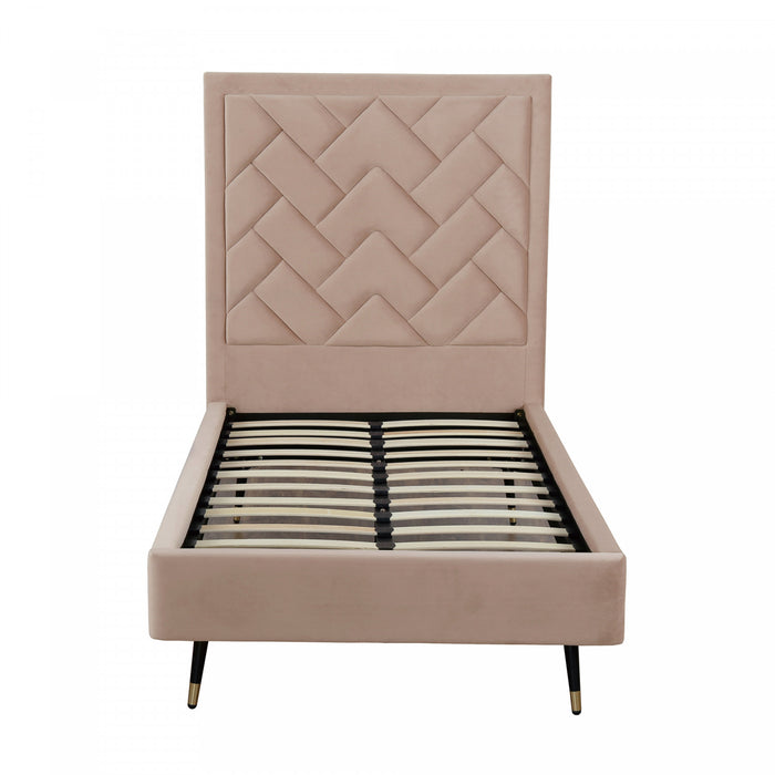 Lit simple moderne Crosby en velours capitonne, coloris nude
