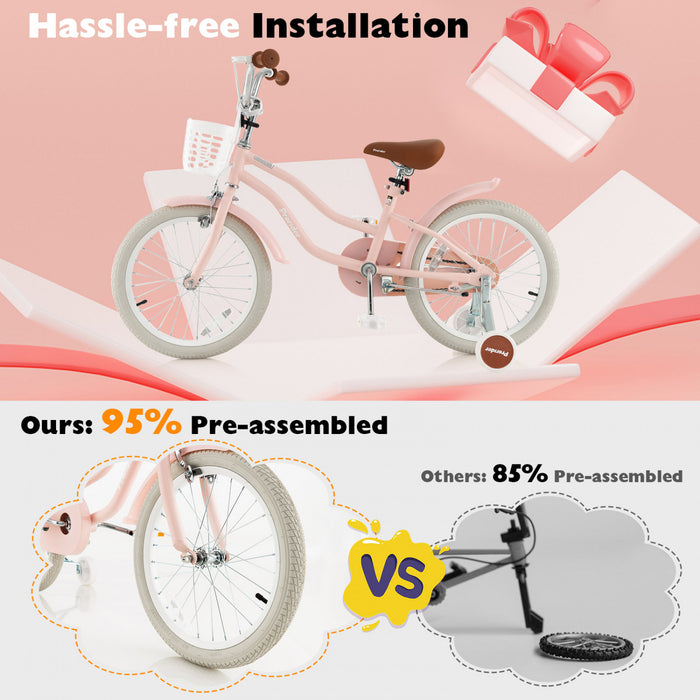 Costway 18\" Enfants Velo Tout-petit Velo Avec Roue D'entrainement Pour 4-8 Ans Vieux Rose