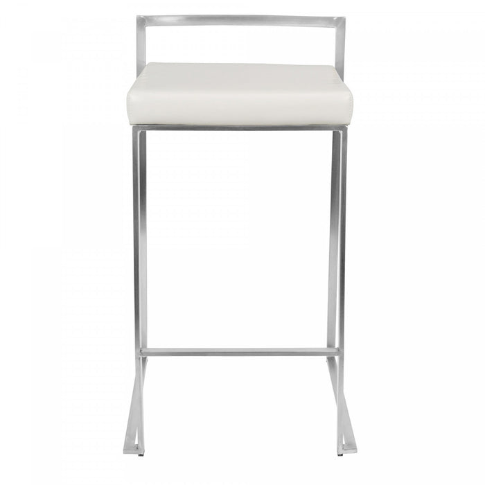 Tabouret superposable contemporain Fuji de hauteur comptoir en similicuir blanc - ensemble de 2