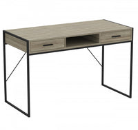  Bureau d’ordinateur de 48 po avec 2 tiroirs et 1 tablette - taupe foncé avec base en métal noir