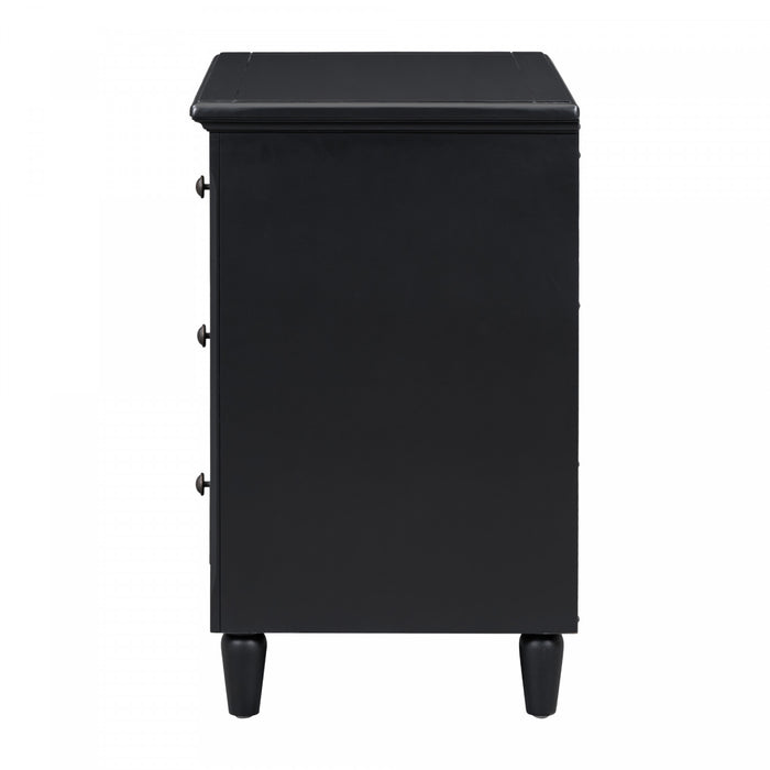 U_Style Table de Nuit Peinte 28 po avec 3 Tiroirs a Glissiere Douce et Pieds en Bois de Caoutchouc, Noir