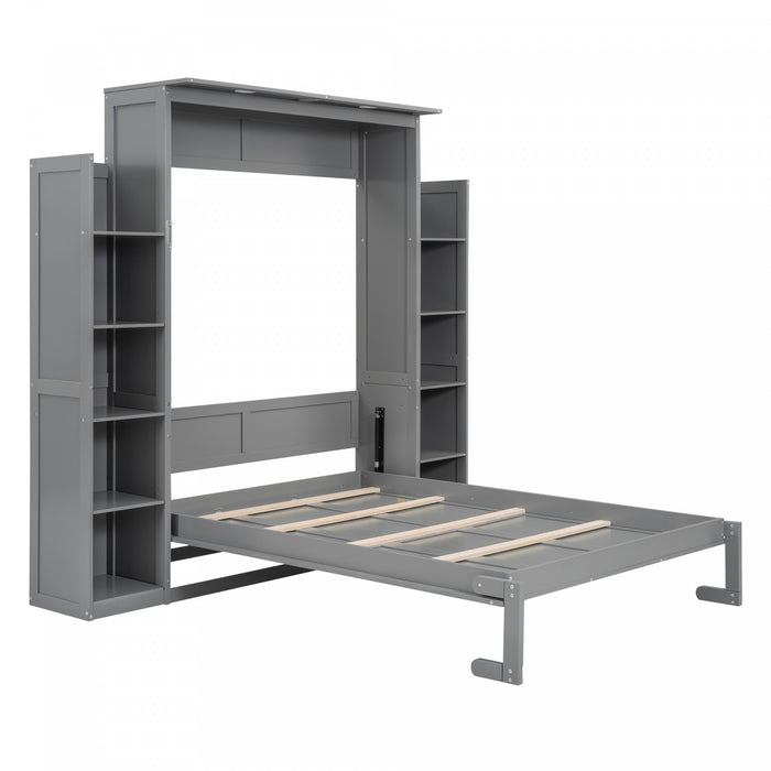 Aiden Lit escamotable Murphy avec etageres et eclairage LED, taille Full, gris