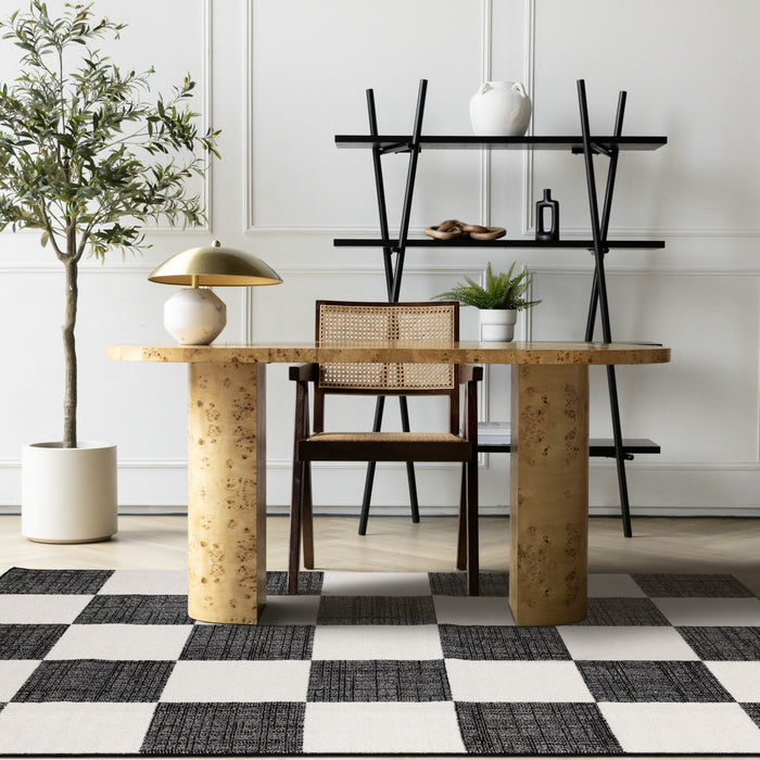 Tapis Covington a Carreaux Noir et Blanc, 6'7\" x 9'10\"