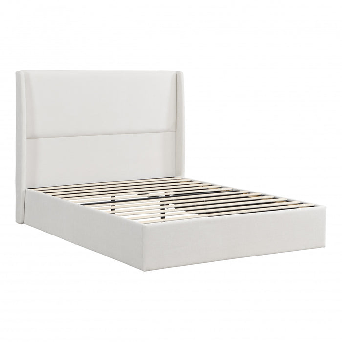 Liam Lit plateforme rembourre avec tete de lit a ailes, taille Queen, beige