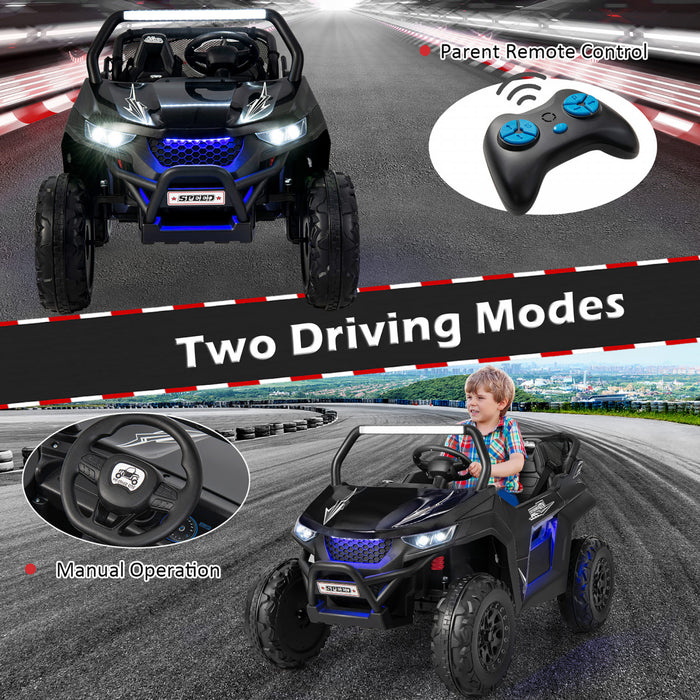 Voiture Electrique 12v Pour Enfant, 2 Modes De Conduite, Avec Telecommande Effets Sonores Lumineux, Vehicule Tout Terrain Avec 2 Sieges Pour Enfant 3-8 Ans, Charge 59kg, 118x74x71cm, Noir/rose
