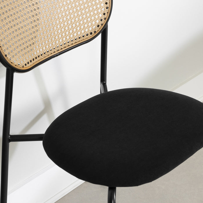 Chaise de salle à manger Hype noire et naturelle en rotin - ensemble de 2
