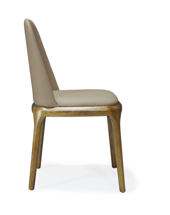 Chaise de salle a manger moderne en cuir vegetalien et bois Courding, couleur beige, lot de 2