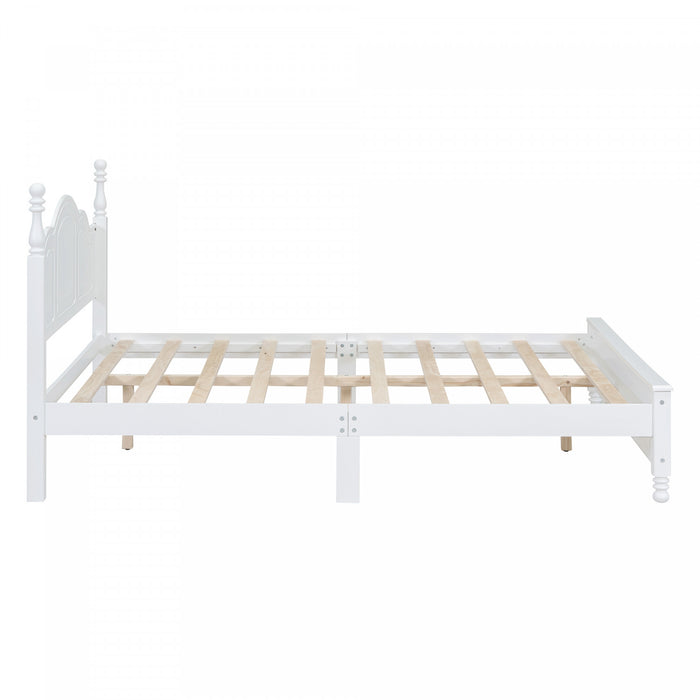 Jessie Lit plateforme style retro avec support a lattes en bois, Taille Queen, Blanc