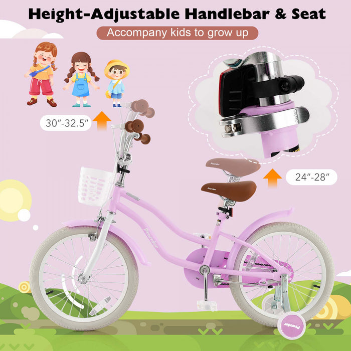 Costway 18\" Enfants Velo Tout-petit Velo Avec Roue De Formation Pour 4-8 Ans Violet