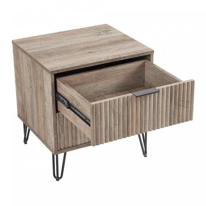 Table de nuit moderne Dumbo 20\" a cannelures en gris rustique (2 tiroirs) - Lot de 2