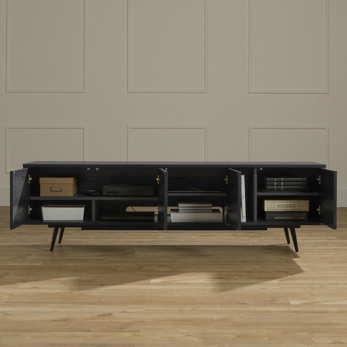 Meuble pour téléviseur Oxford de 71 po avec portes - chêne noir et gris foncé