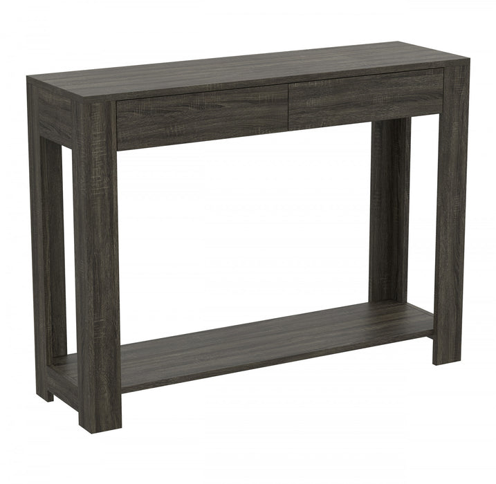 Console de 40 po avec 2 tiroirs et tablette - table de salon gris foncé