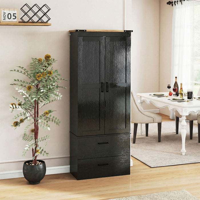 HOMCOM Armoire de Cuisine Haute de 67\" avec Etageres Ajustables, Noir