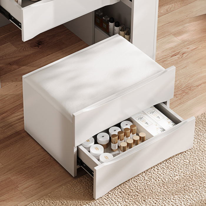 Sophia Ensemble de coiffeuse 3-en-1 avec miroir rabattable, lumieres LED et rangement, Blanc