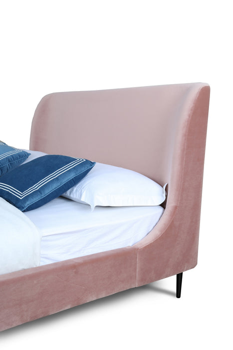 Lit double Heather style milieu du siecle moderne, rembourre en velours, coloris rose poudre et noir