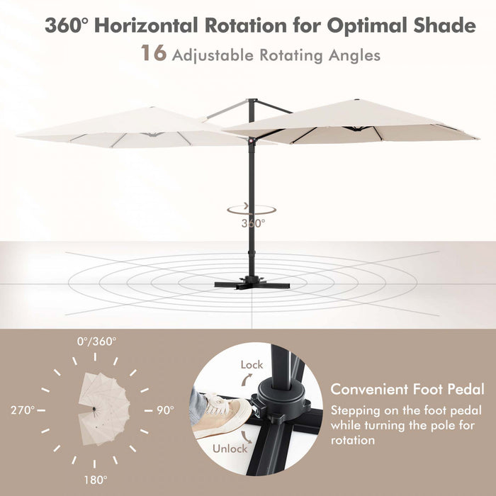 Costway Parasol suspendu carre cantilever 9,5FT avec 2 niveaux, rotation 360° pour patio exterieur beige