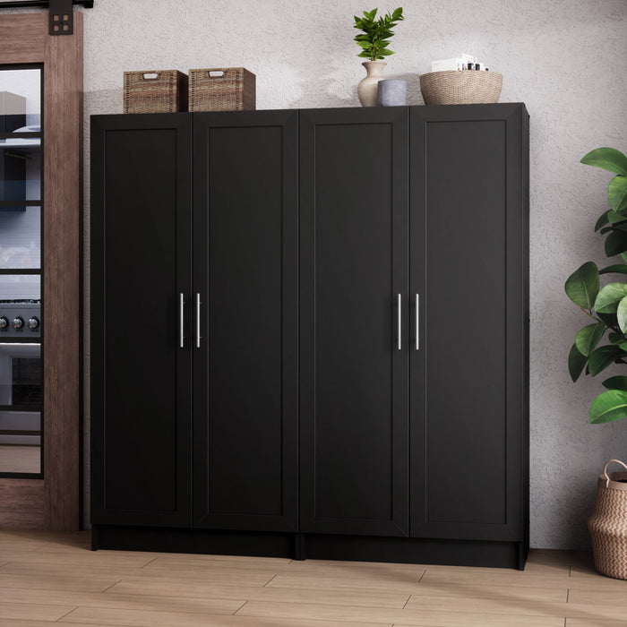 Armoire d’appoint de rangement Elite avec portes à panneaux et 3 tablettes - noire