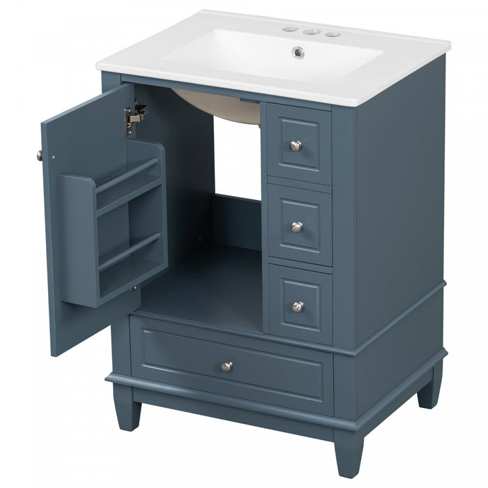 Sophia Meuble-lavabo de 24\" avec vasque en ceramique, Bleu Gris