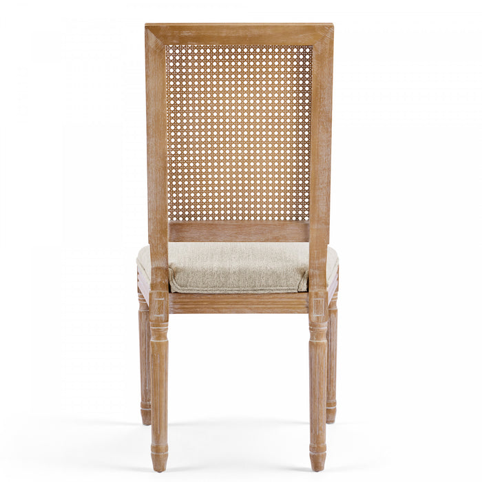 Oliver lot de 2 chaises de salle a manger en bois massif (hevea) avec assise rembourree, dossier en cannage et pieds canneles, beige
