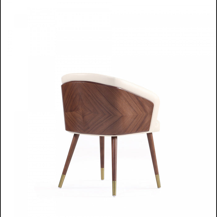 Chaise de salle a manger moderne en bois et cuir vegetalien Reeva en creme - Lot de 2