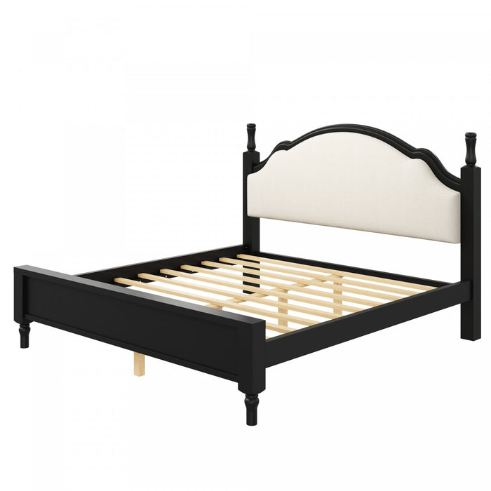 Lit plateforme Miles en bois format Queen avec tete de lit rembourree incurvee, noir