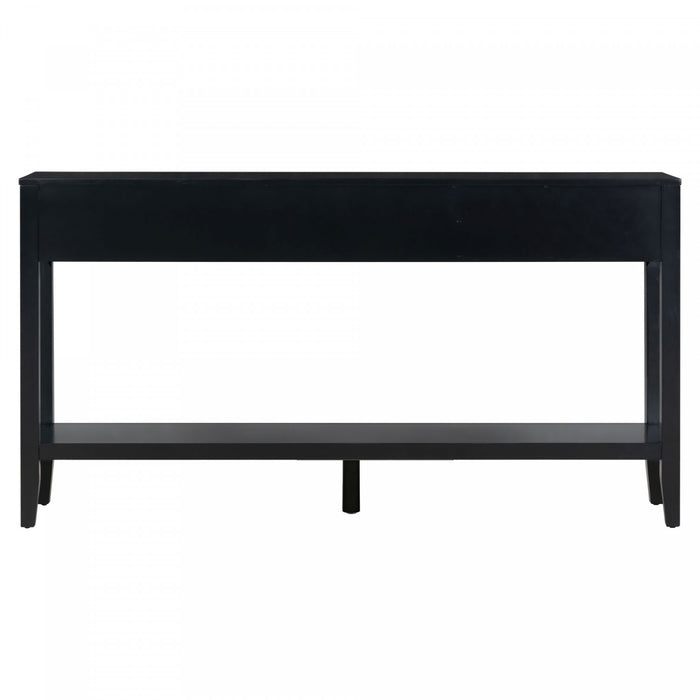 Table d'entree Emma 59,1'' de style ferme avec tiroirs et etagere ouverte, noire