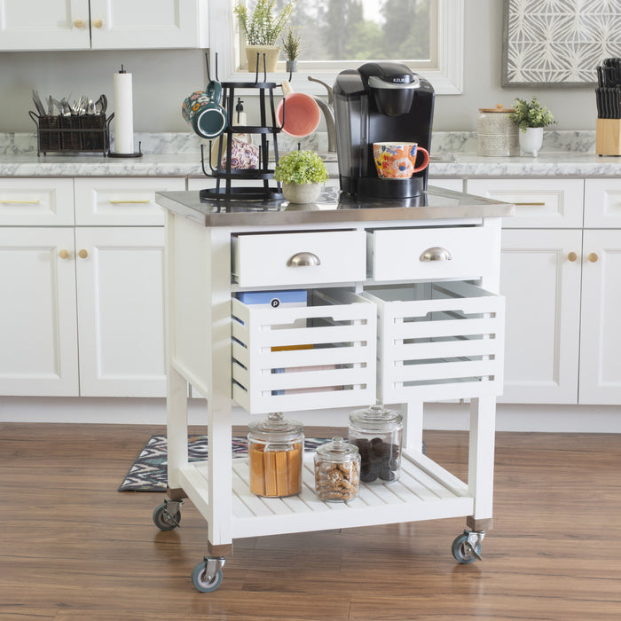 Chariot-bar de rangement Robbin en bois pour la cuisine - blanc