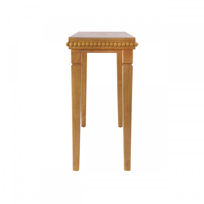 Console rustique en bois Martha 120 cm avec bordure perlee decorative - brune